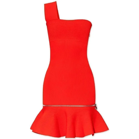 Alexander McQueen Red Ruffle Zip Hem One Shoulder Flounced Cocktail Dress Size M - Picture 11 of 11